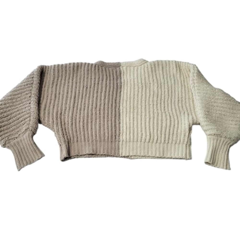 Altar'd‎ State Cropped Sweater Colorblock Tan Cream Cozy Plush Oversized XS - Picture 2 of 6